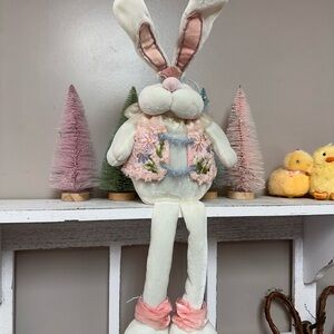 Floral Plush Bunny Shelf Sitter - Pink and White